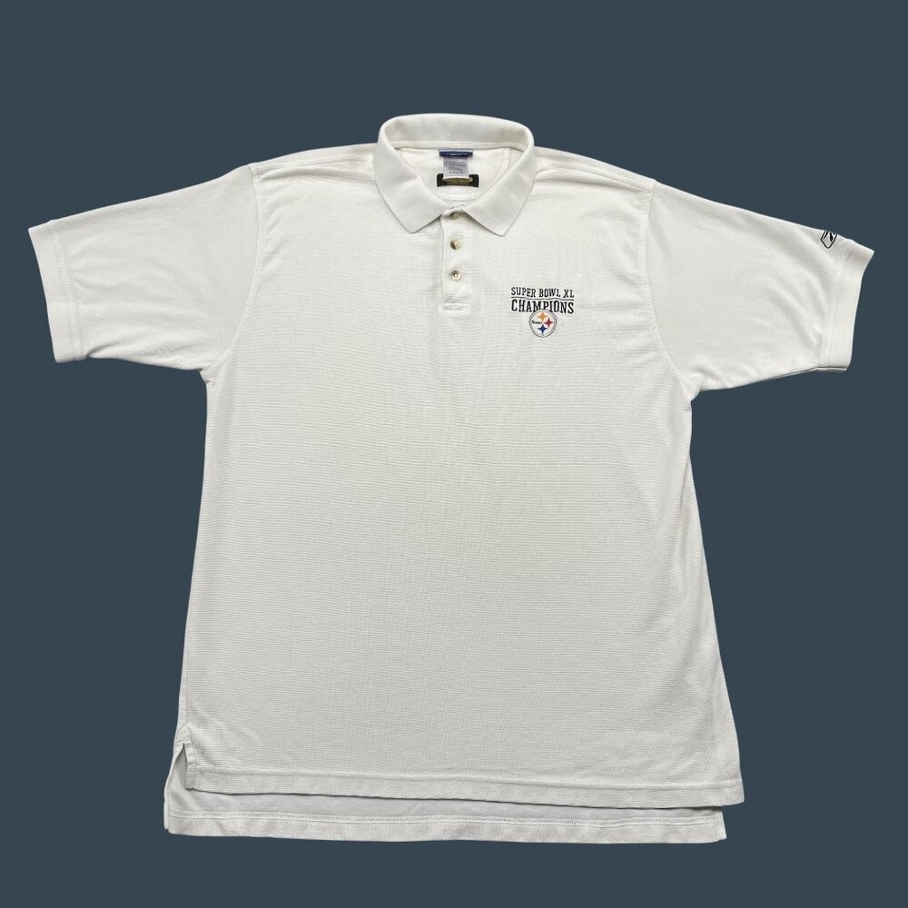 VTG Pittsburgh Steelers Polo Shirt Mens XL White Super Bowl Champs 2006